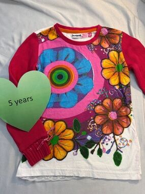 Desigual - Kids Shirt with Vibrant Floral Design - Red, Pink, Blue, Yellow